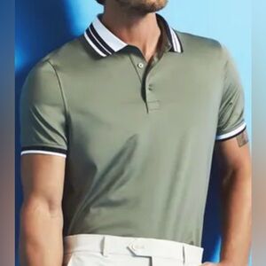 G/FORE Contrast Striped Collar Tech Jersey Banded Sleeve Golf Polo~SMALL~olive